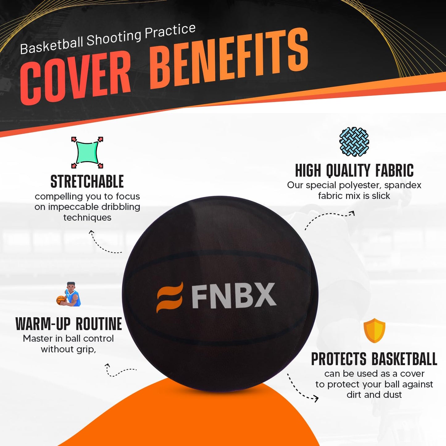FNBX Dribble Cap - Basketball Cover to Eliminate Grip While Dribbling - Improves Ball handling, Control and Focus - Stretchy Material to fit Most basketballs - Basketball Training aid