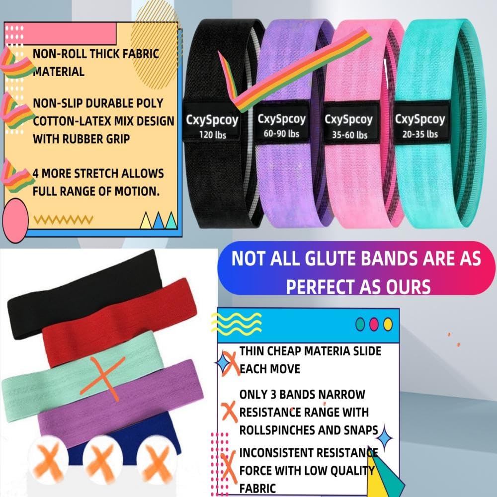 CxySpcoy 4 Levels Booty Resistance Bands Upgrade for Hips & Thigh Glutes, Pilates, Leg Butt Stretch Upgrade for Women and Men Elastic Fabric Set Working Out