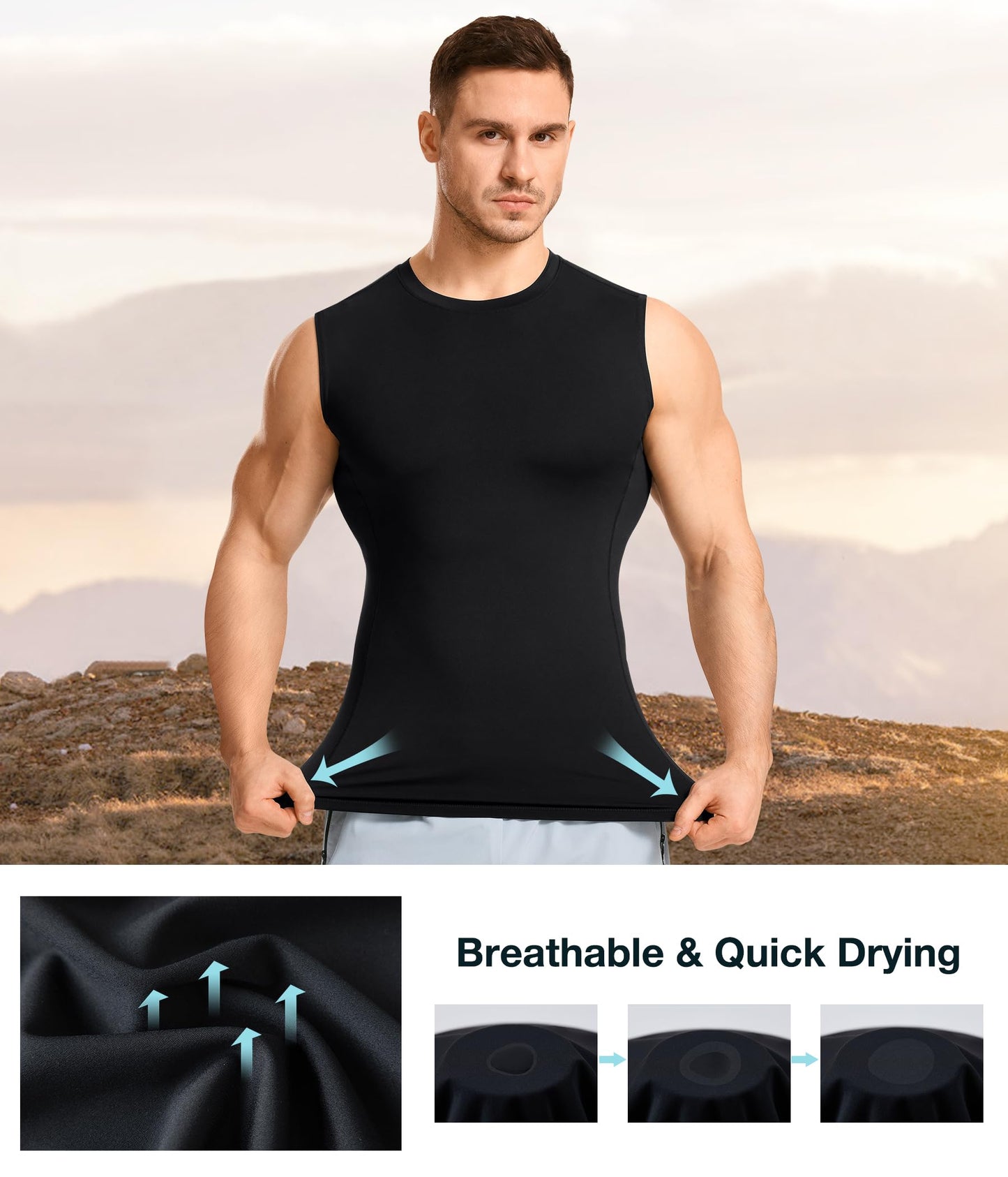 Eleady 2 Packs Compression Shirt Men Workout Shirts Athletic Base Layer Sleeveless Tank Top Slimming Undershirt - Large, Black+White