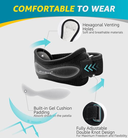 HiRui Knee Brace - Gel Pad Patella Straps for Pain Relief | Support for Running, Basketball, and More (Black)