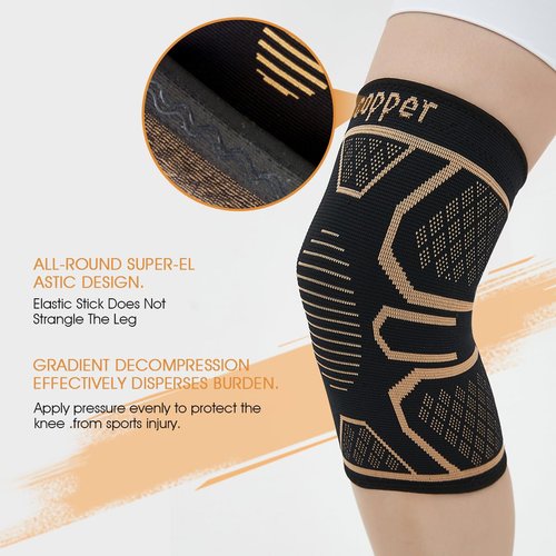 WellSync Copper Knee Braces for Knee Pain 2 pack, Knee Compression Sleeve Support for Men and Women, Medical Grade Knee Brace for Working Out Running Arthritis Sports Meniscus Tear Joint Pain Relief M