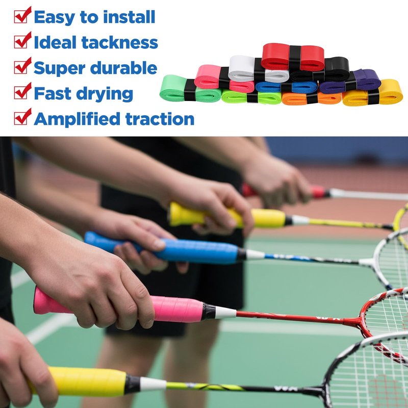 PercyEffie 100 PCS Tennis Racket Overgrips, 10 Colors Badminton Racket Overgrip Bulk, Soft Tennis Racket Grip Tape, Anti Slip and Absorbent Grip for Badminton Racquet, Fishing Rods, Bike Handlebar