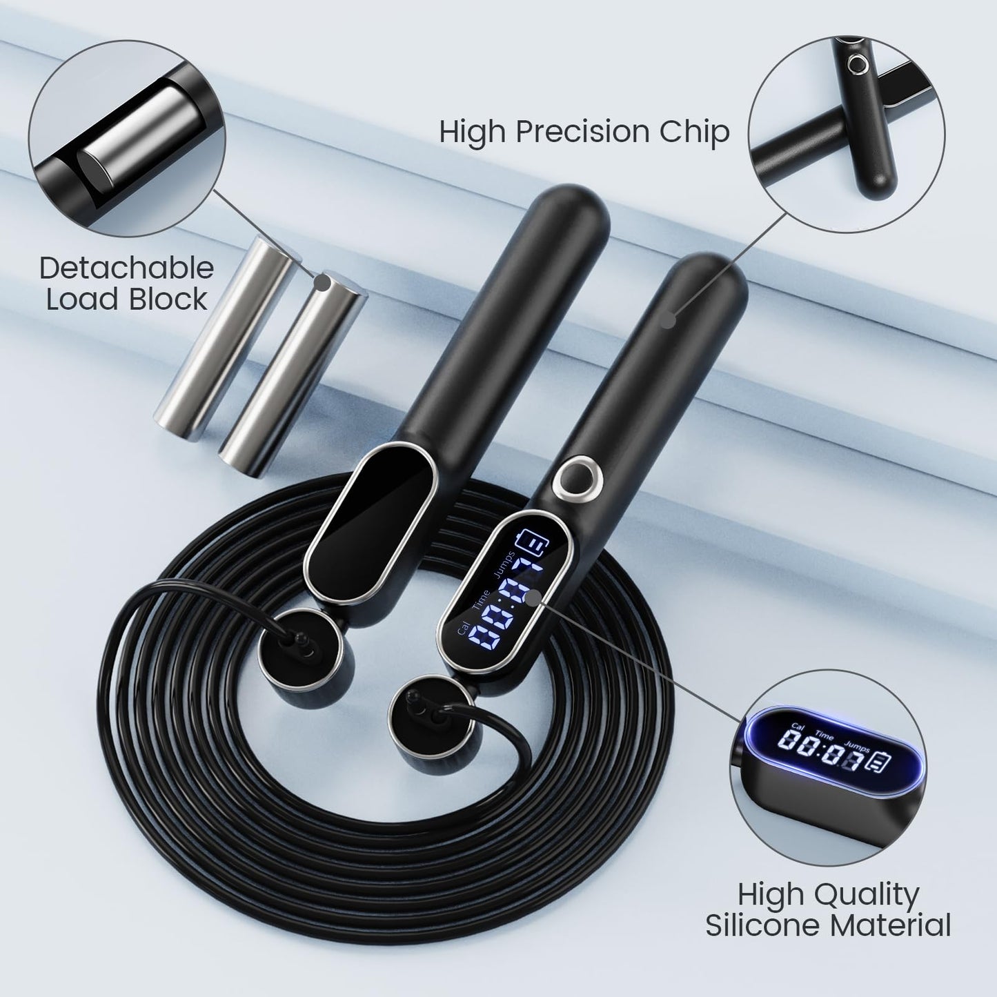 ATHSPO Cordless Jump Rope with Counter, Weighted Ropeless Skipping Rope for Fitness, Adjustable 2-in-1 Jump Rope for Women Men, Digital Calorie Counter, Tangle-Free Home Gym Workout Equipment