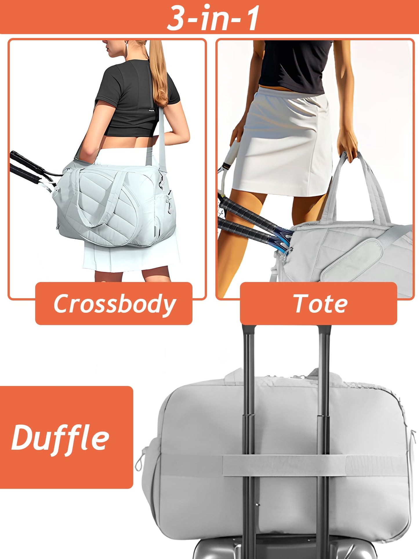VOUSXLLEZ Tennis Gym Bag, Racket Bag, Sports Duffle Bags with Shoe Compartment and Wet Pocket,Suitable for Pickleball,Badminton,Yoga,Workout,Men,Women (Khaki)