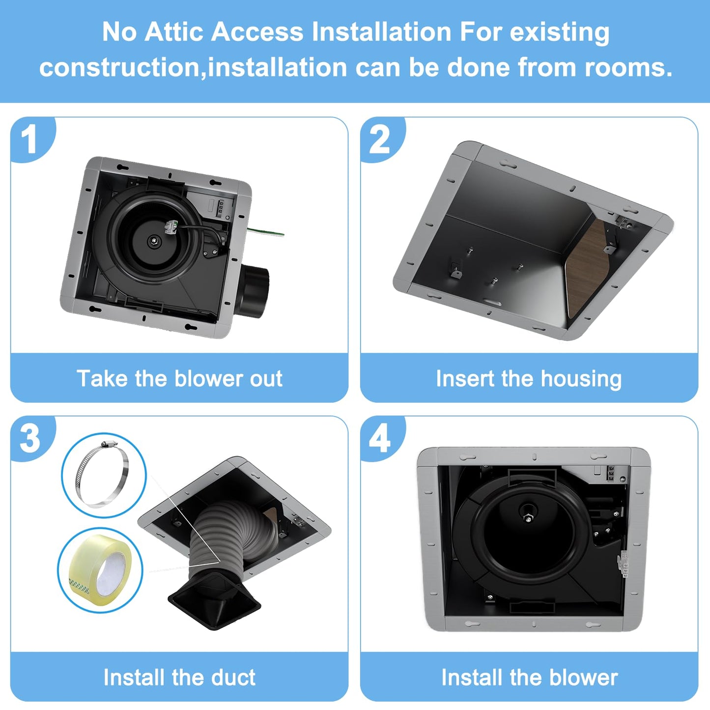 VENTECHLATION Bathroom Exhaust Fan 110CFM 1.2Sone, Quiet Bath Fan with Humidity sensor, Energy-Saving Household Ventilation Fan, No Attic access Needed Installation for Ceiling Mounted, White