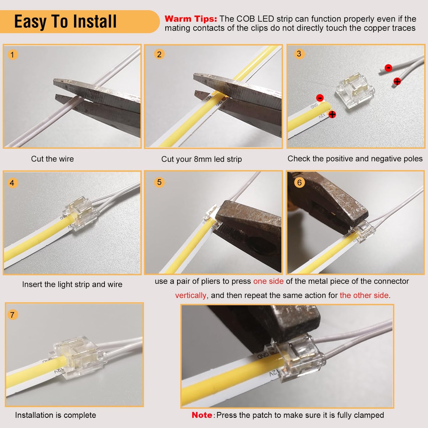 Hosyl Solderless COB LED Strip Light Connectors 20PCS+16.4ft 20AWG Extension Wire, 8mm 2-Pin DIY COB LED Strip to Wire Connectors Kit for Under Cabinet, Bedroom, Garage Lighting and DIY Projects