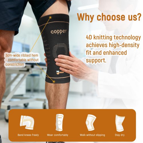 JIUFENTIAN Copper Knee Brace for Women and Men(2 Pack) -knee compression sleeves for Arthritis, Running & Daily Use-Targeted Support for Joint Stability & Pain Relief(Medium)