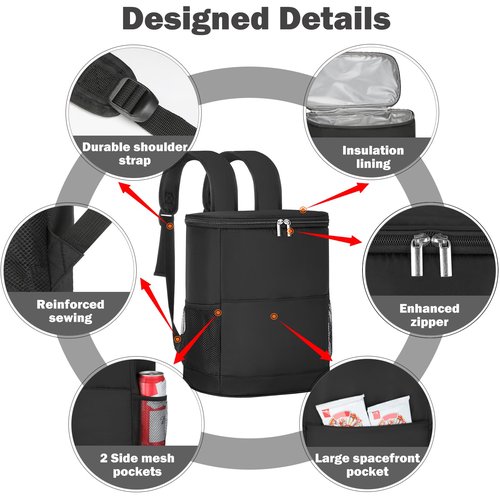 Insulated Cooler Backpack 30 Cans - Leak Proof Beer Backpack Lightweight Cooler Bag for Travel, Camping, Beach, Lunch (Black)