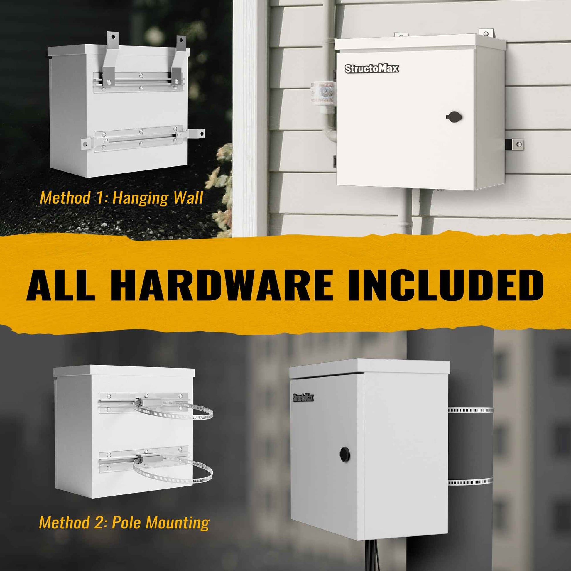 StructoMax Steel Electrical Box, 16"x12"x6" Steel Enclosure, IP67 Waterproof & Rust-Resistant, Outdoor/Indoor Electrical Junction Box with Mounting Plate for Wall/Pole Mount