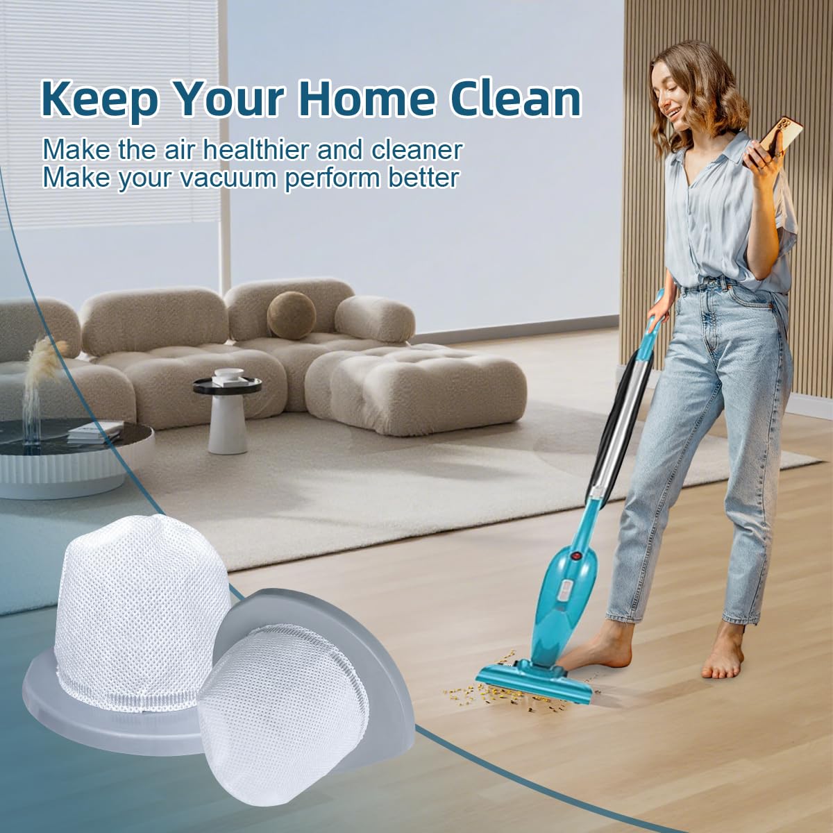 4 Pack 2033 Vacuum Replacement Filter Compatible with Bissell Featherweight Stick Lightweight Bagless Vacuum 20331 20333 20334 20336 20339 2033M, 4 Mesh Filters & 6 Foam Filters, Replace No.1611508