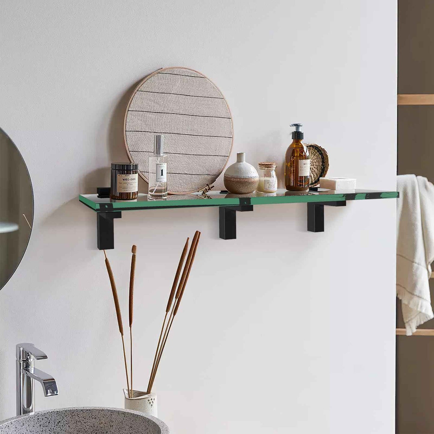 Floating Wood/Glass Shelf Bracket 4 Pcs Glass Shelves Mounting Brackets for 3~28mm Glass Clamps Clip Support Hardware for Wood Shelving, Home Deco, Bathroom Accessories, Cabinets Doors