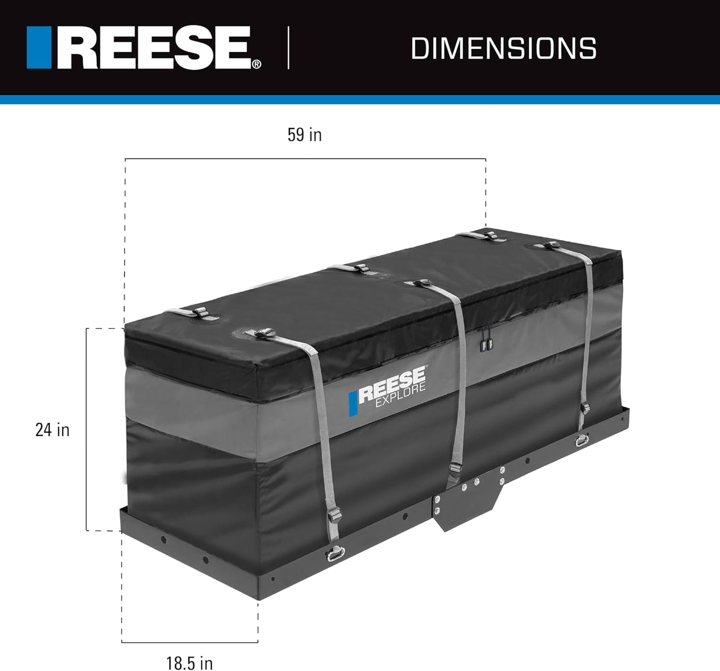 Reese Explore Amigo Hitch Mount Cargo Carrier Bag - Rainproof, 59" x 18.5" x 24" | Fits Most Full-Size Carriers
