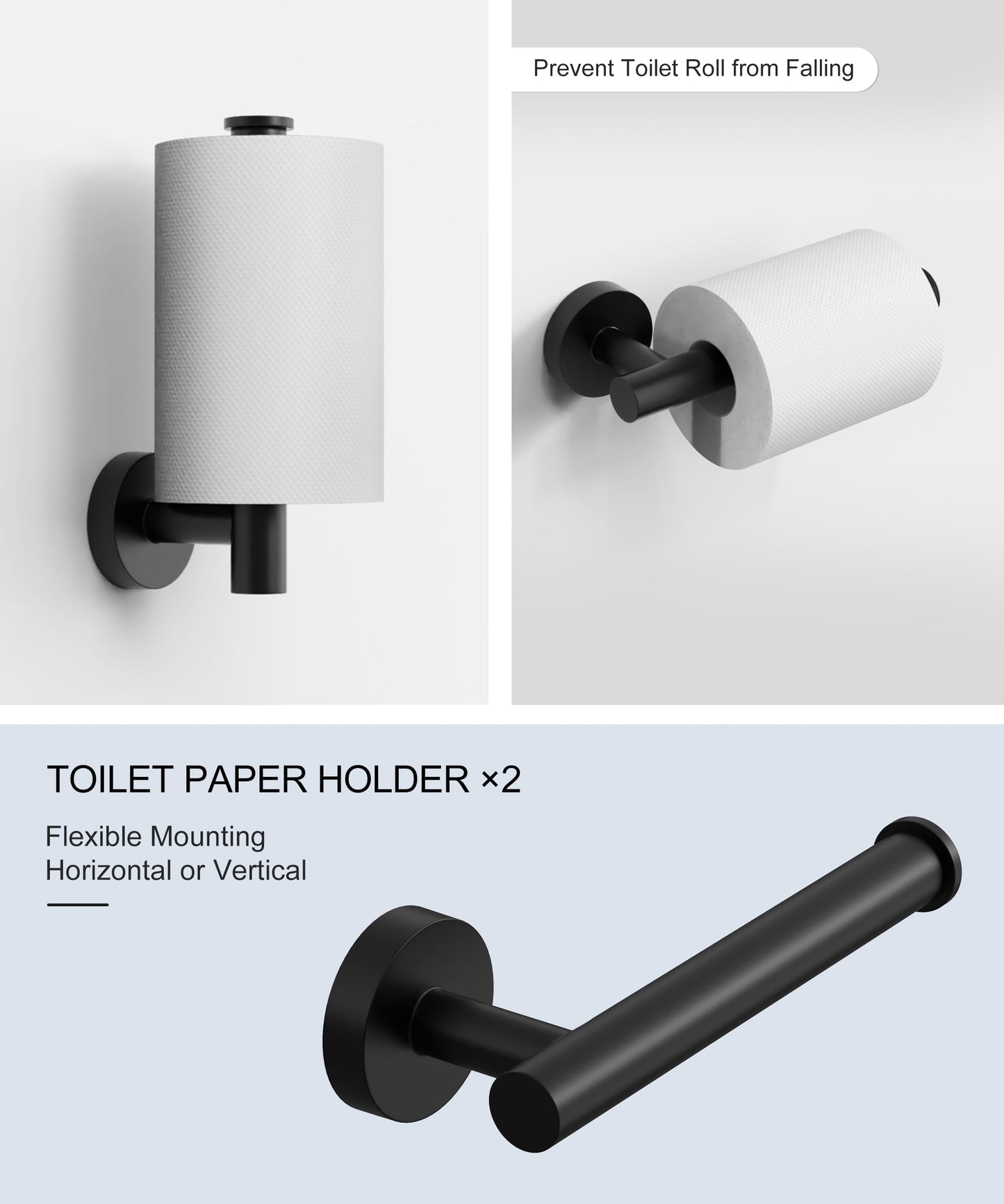 HOMEMYSTIQUE 12 Pcs Matte Black Bathroom Accessories Set, SUS304 Stainless Steel Bathroom Hardware Set, Bath Towel Bar Set, Toilet Paper Holders, Towel Rings Racks, Robe Towel Hooks