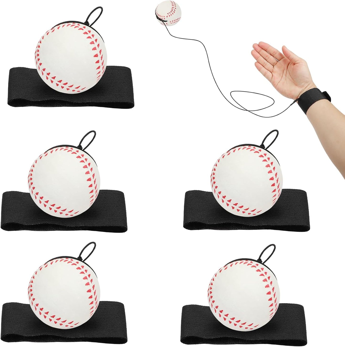Skiennix Baseballs Wrist Return Ball - 2.36 Inch Rebound Bouncy Ball with Strap | Fun Outdoor Activity for Kids & Adults