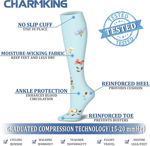 CHARMKING Compression Socks - 15-20 mmHg Support for Men & Women | 8 Pairs for Athletic Running & Cycling