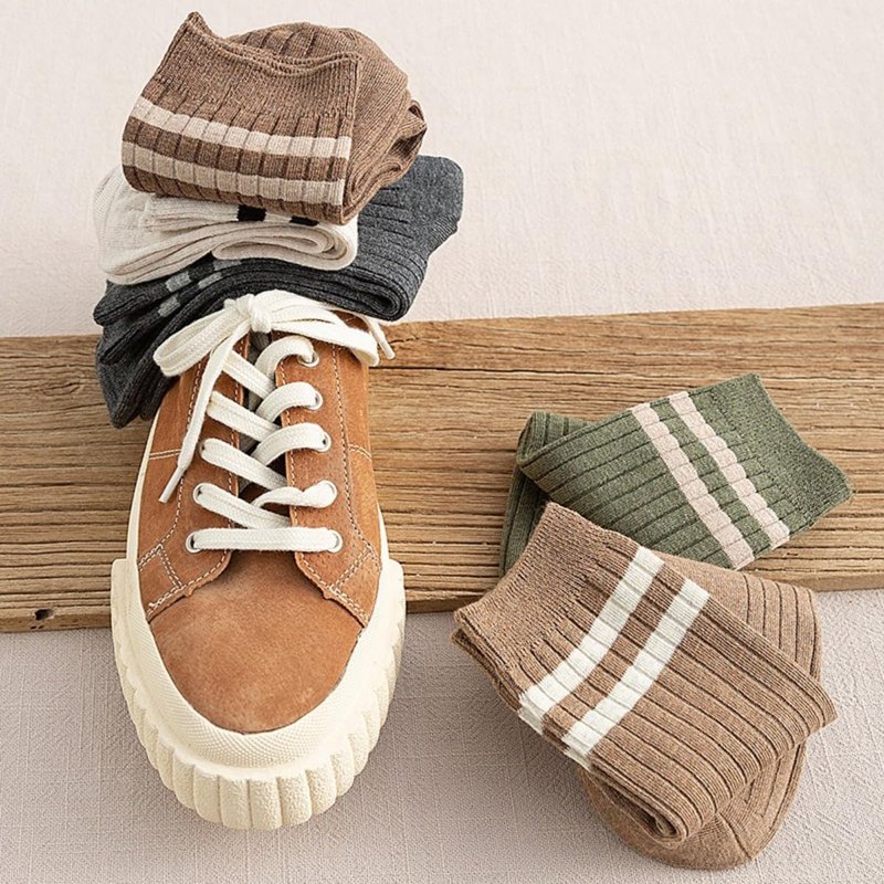MeganJDesigns Men's Cotton Socks 5 Pack, Ankle Socks, Brown + Khaki + Blue + Gray + Black, 6-11
