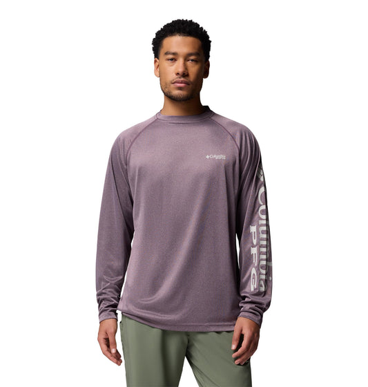 Columbia Men's PFG Terminal Tackle Long Sleeve Fishing Shirt, Dusty Purple Heather/Cool Grey Logo, 5X
