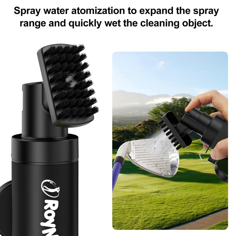 ROYMADE Pro Golf Club Brush Cleaner with 5oz Water Bottle Spray Water Easy Cleaning with Nylon Bristles, Adjustable Duty Retractable Clip, Carabiner Clip,Best Golf Gifts(Black)