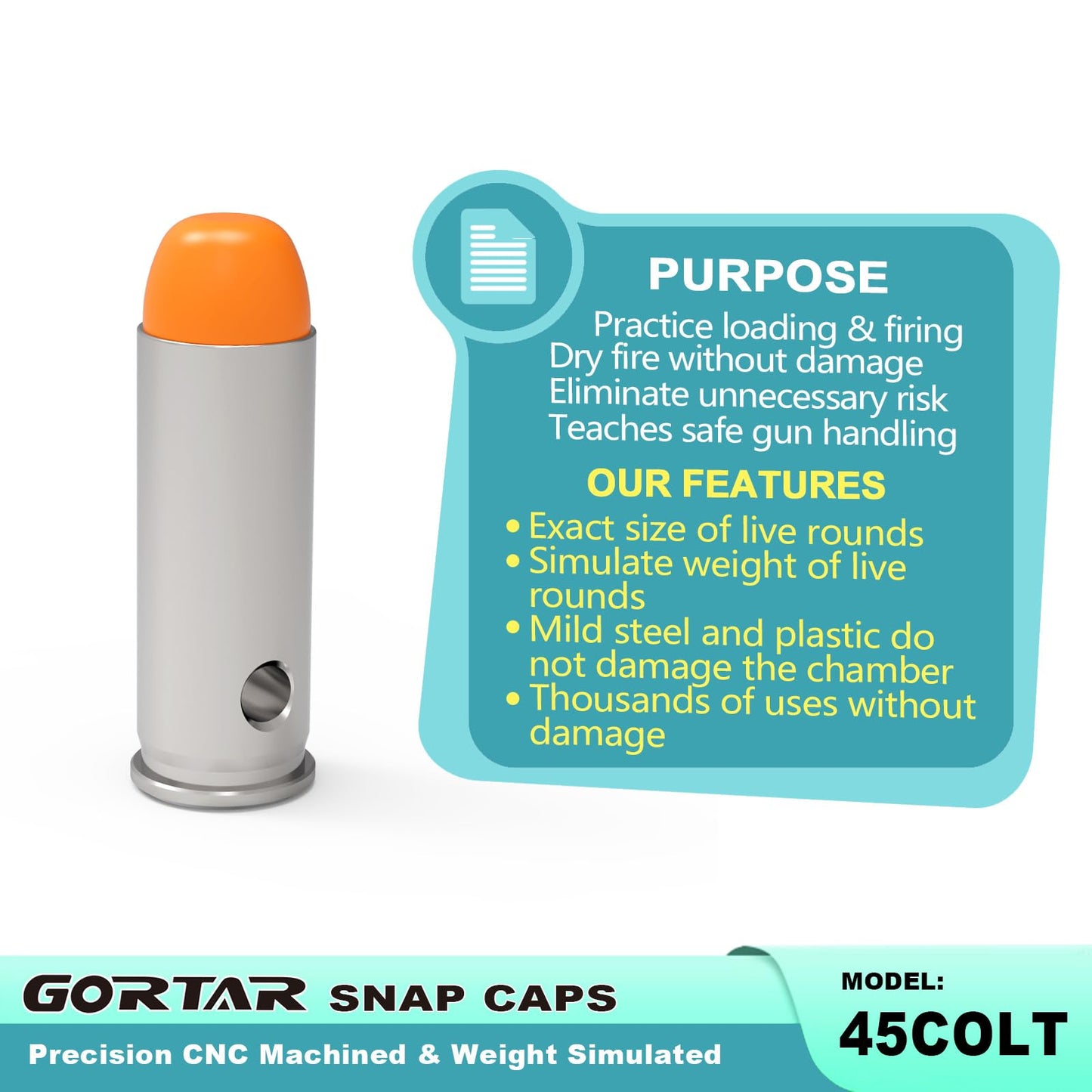 GORTAR 45LC Snap Caps Training Dummy Rounds Practice Safe Loading Firing Close to Real Weight -6 Pcs