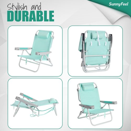 SUNNYFEEL Extra Wide Low Beach Chair 5 Position Lay Flat 500 LBS Heavy Duty, XL Oversized Portable Folding Camping Chairs with Cup Holder for Outdoor/Trip, Lightweight Backpack Beach Chair for Adults