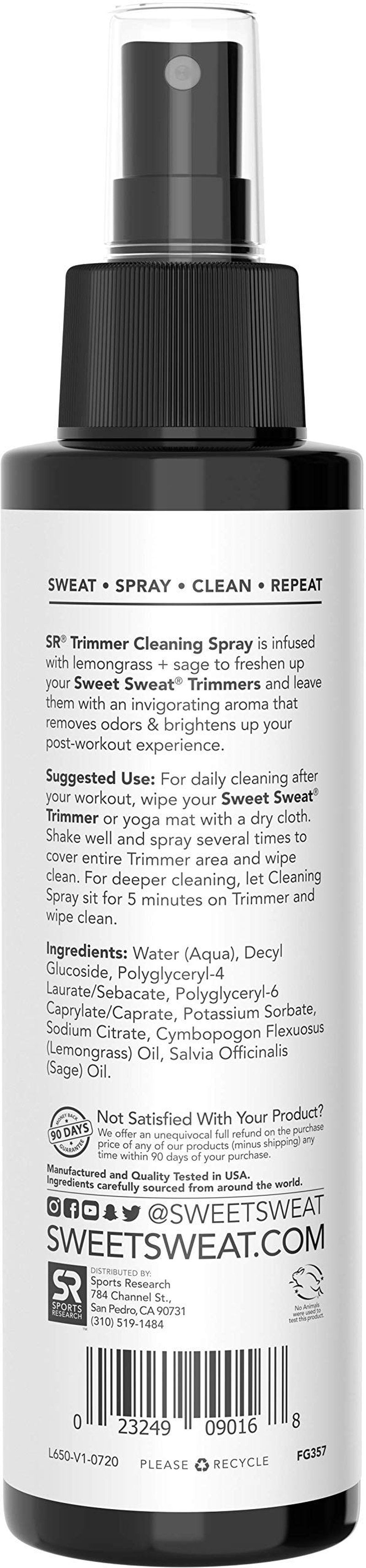 Sweet Sweat Waist Trimmer Cleaning Spray | Freshen & Clean Neoprene Trimmers, Yoga Mat, Gym Equipment & More! | Made with Lemongrass & Sage Oil - 4oz.