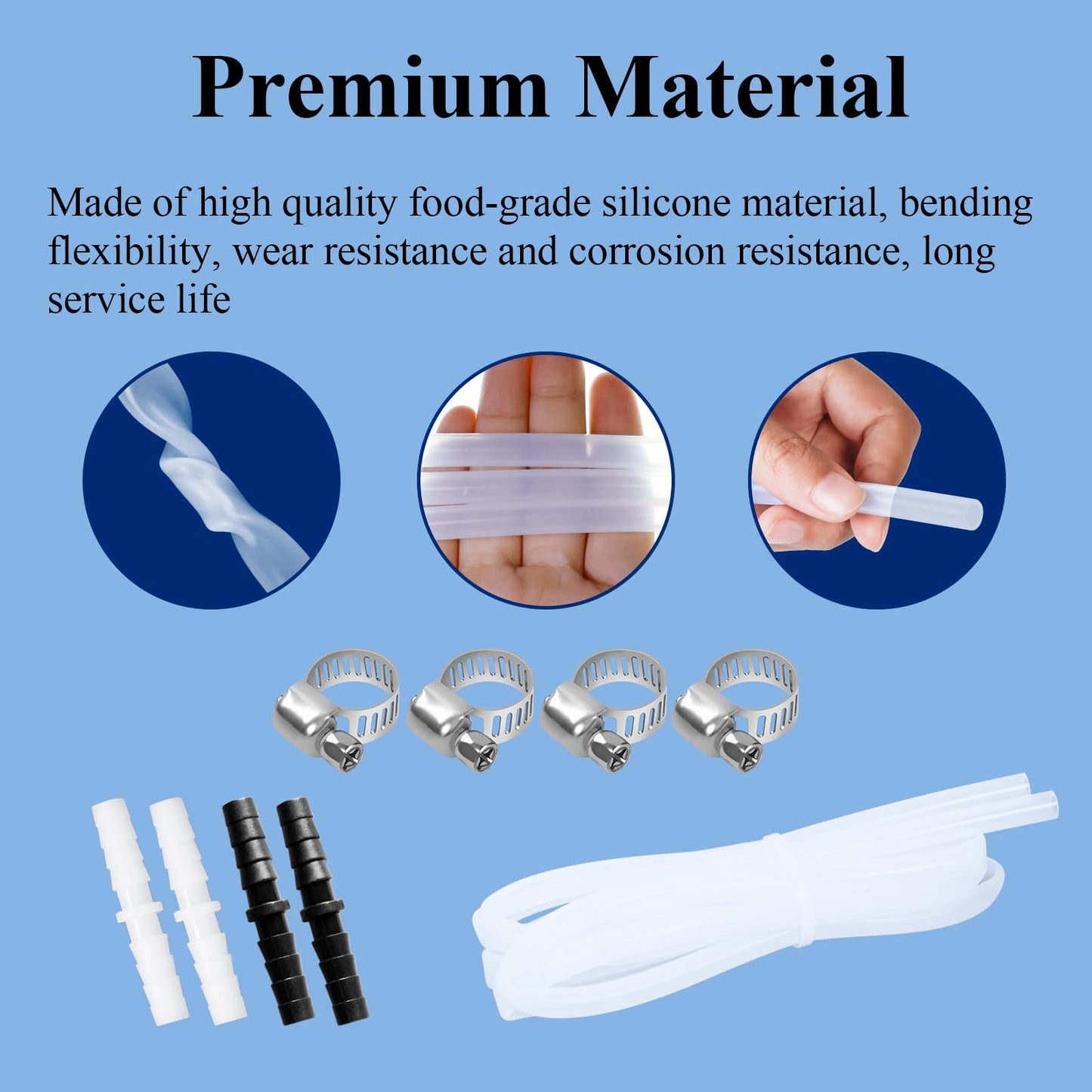 1/4'' ID 6.5 Ft Drain Hose Extension, Ice Maker Parts, Compatible with GE Opal Nugget & Other Ice Makers, with 4 Pcs Connectors & Clips, for Cleaning & Maintenance fit Multiple Purpose