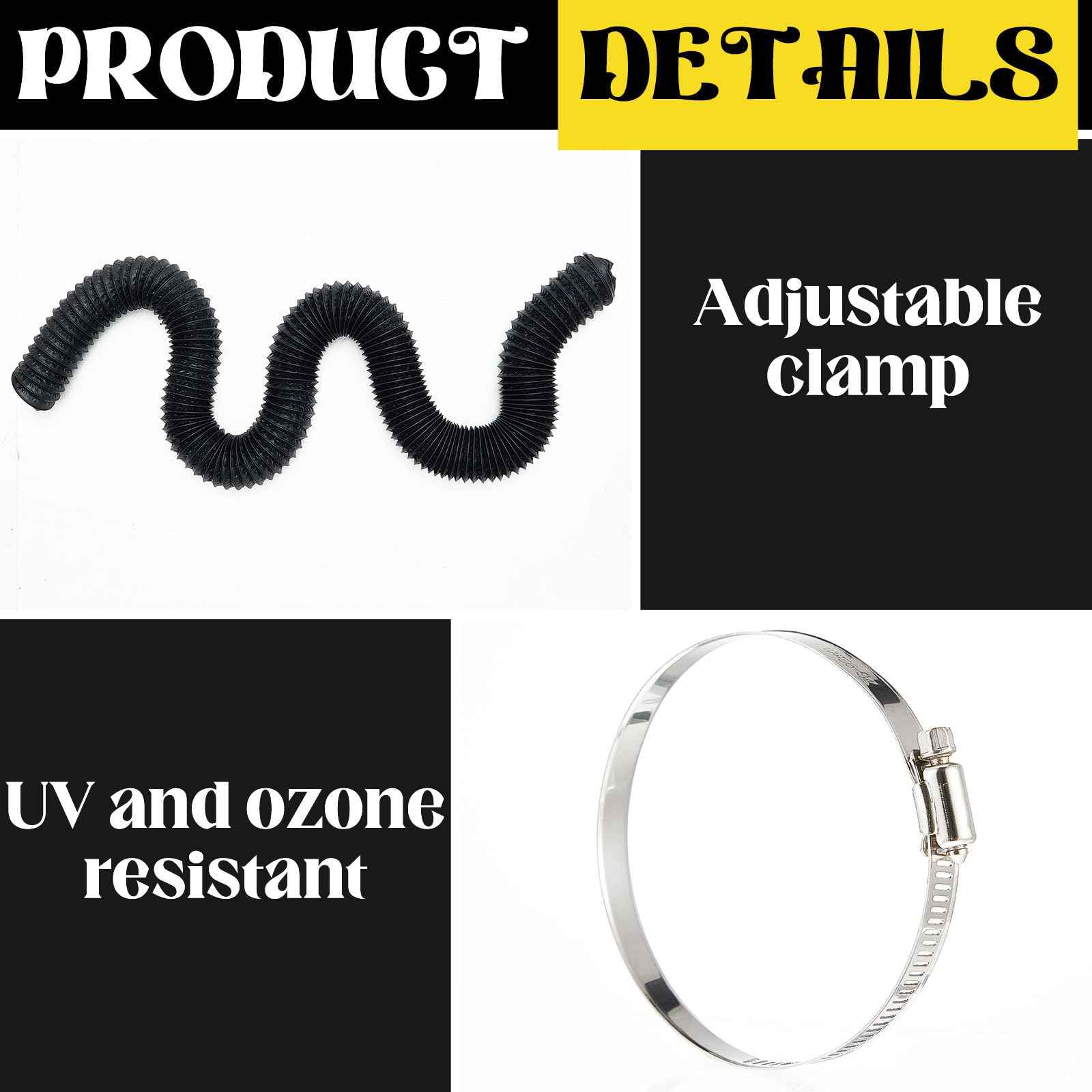 Pushglossy 2 Pcs 3 Marine Boat Blower Hose Black Dryer Vent Hose 10 Feet Flexible Air Ducting with 4 Screw Clamps for Boat Vent Bilge Blower Exhaust Fan HVAC Ventilation