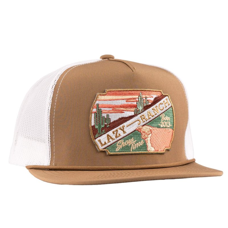 Lazy J Ranch Coyote Brown & White Desert Show Time Classic Rope Trucker Hat - Adjustable Unisex Country Hats, Vintage Trucker Hat, Rope Hat