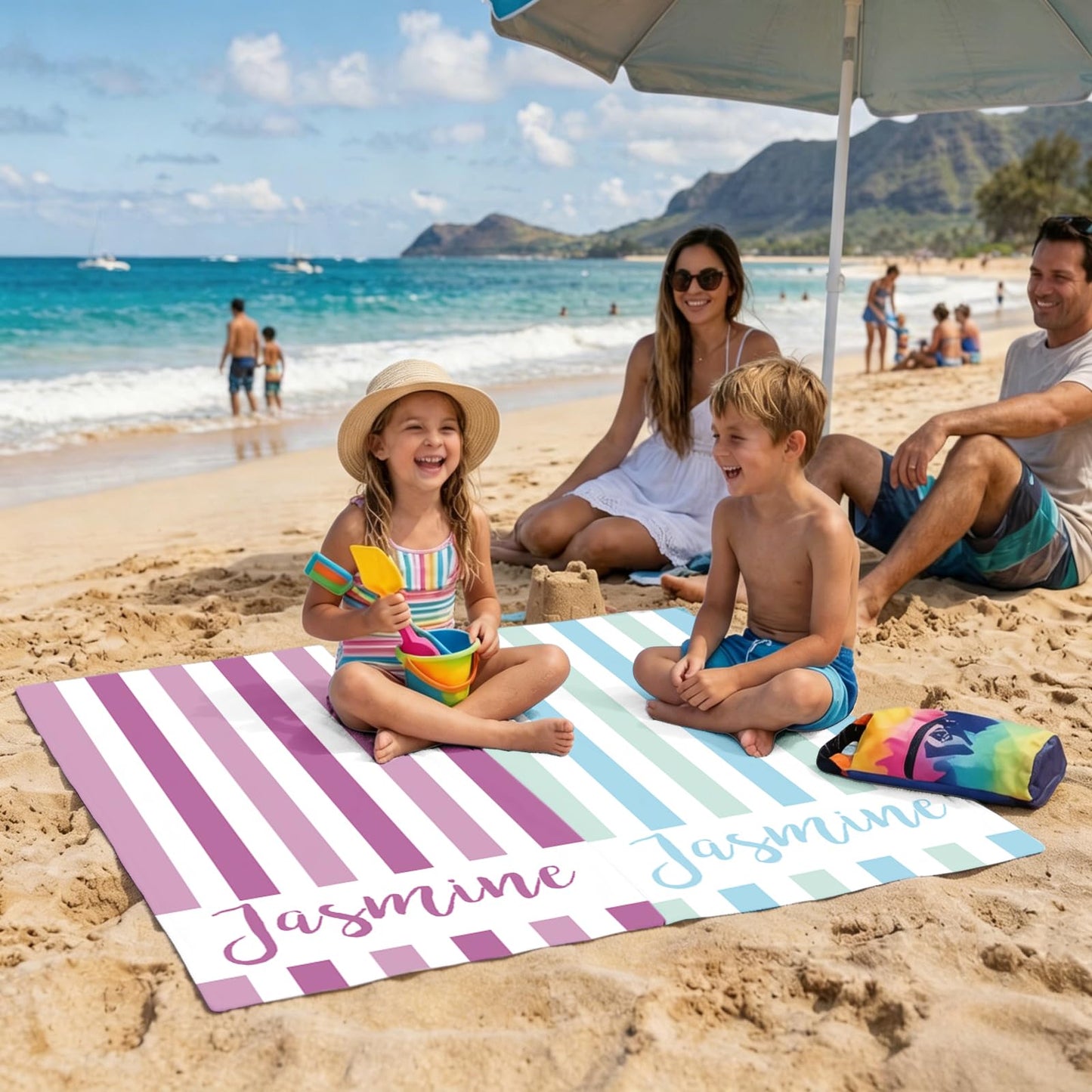 Jecivila Easter Gifts for Kids Personalized Beach Towels with Name, Microfiber Kids Custom Beach Towel, Quick Dry Sand Free Large Towel for Pool Travel Camping Swim Vocation Essentials Adult Gift