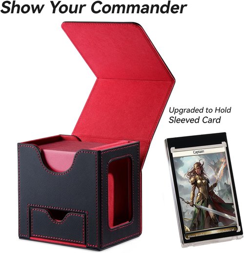 Mage Tech Card Deck Box for MTG Commander - Patented Design for 100 Double-Sleeved Cards | Black/Red