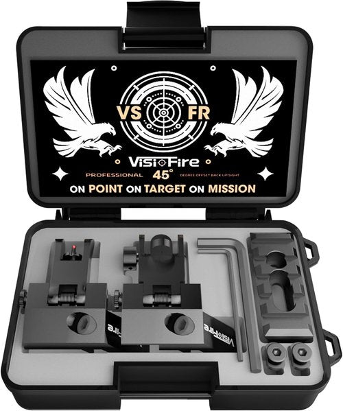Classic 45 Degree Offset Iron Sights - Tool-Free Adjustable Flip Up Fiber Optic Sights with Red & Green Dots