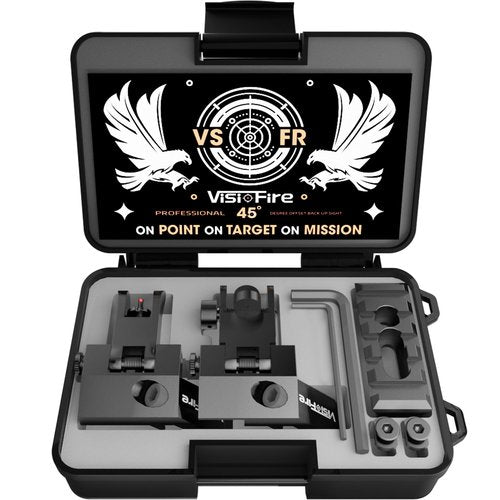 Classic 45 Degree Offset Iron Sights| Flip Up Fiber Optic Sights with Red Green Dots| Tool-Free Adjustable Back Up Canted Iron Sights Rapid Transition