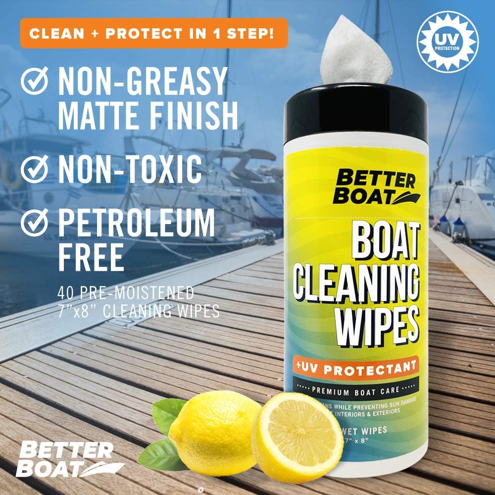 Boat Cleaner Wipes - UV Protection Marine Vinyl Cleaner for Seats, Leather, Dashboard & Interior
