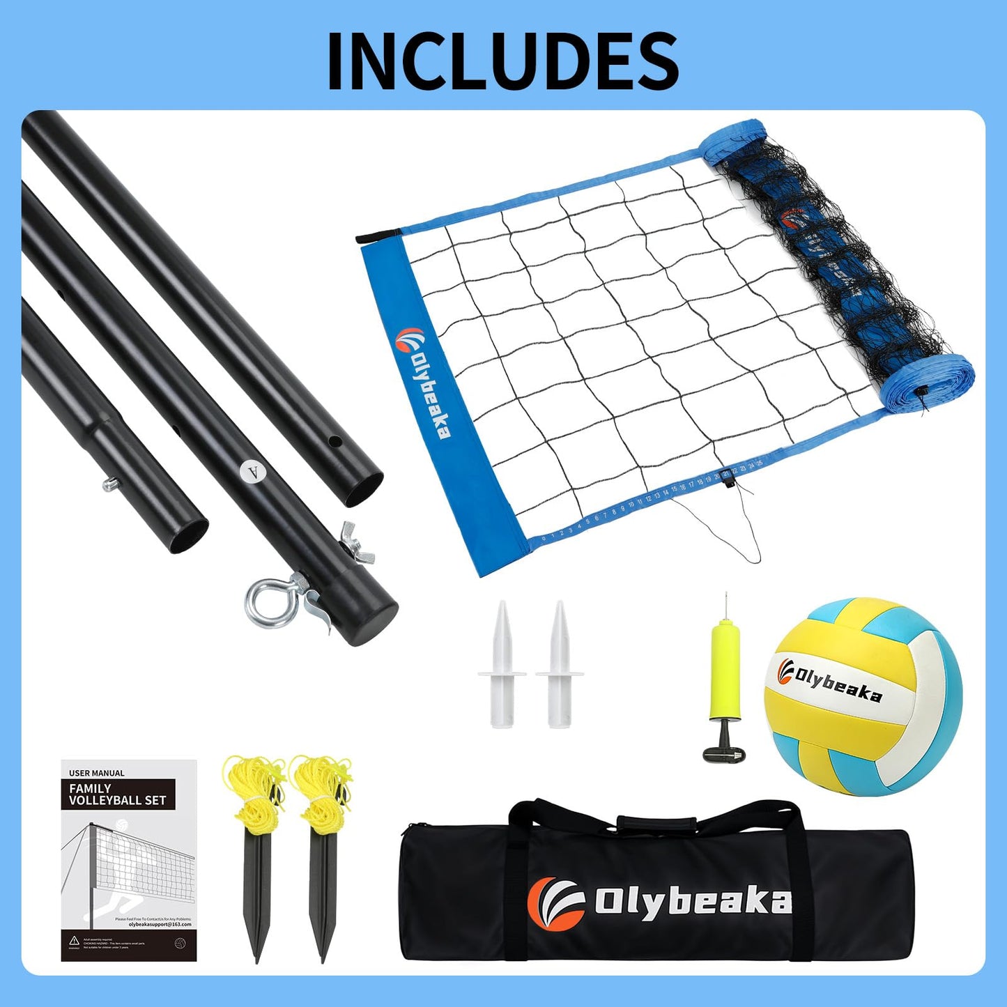 Portable Outdoor Volleyball Net Set, 20FT or 32FT, 4 Adjustable Heights