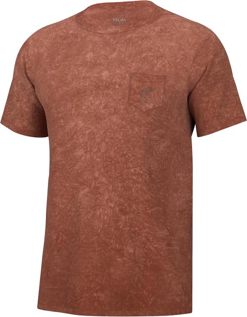 HUK Men's Fishing T-Shirt - Short Sleeve Mineral Wash Pocket Tee | Comfortable & Stylish