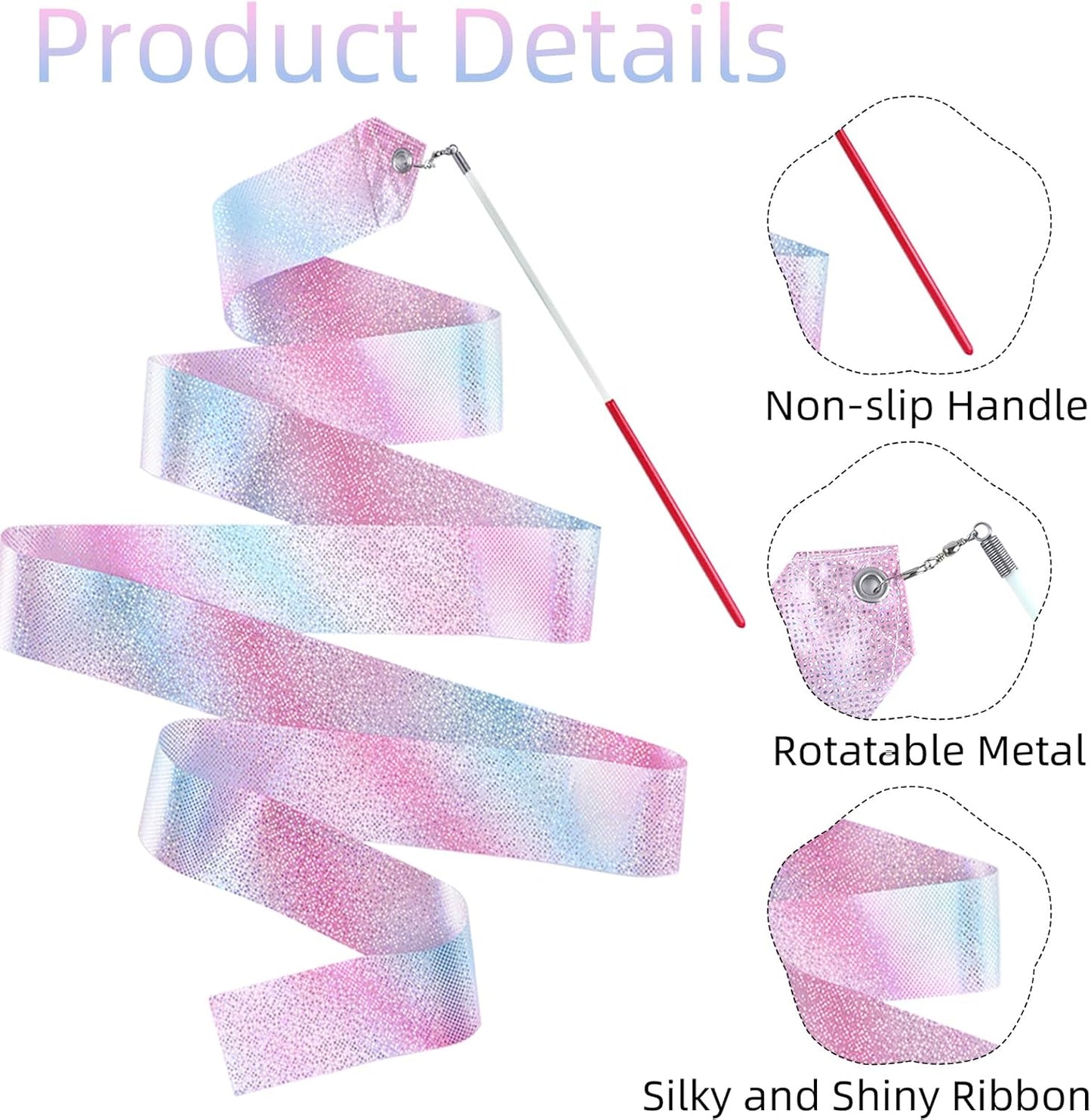 Skiennix Dance Ribbons - 78.7 Inch Sparkly Gymnastics Twirling Ribbons for Girls & Adults | Perfect for Parties