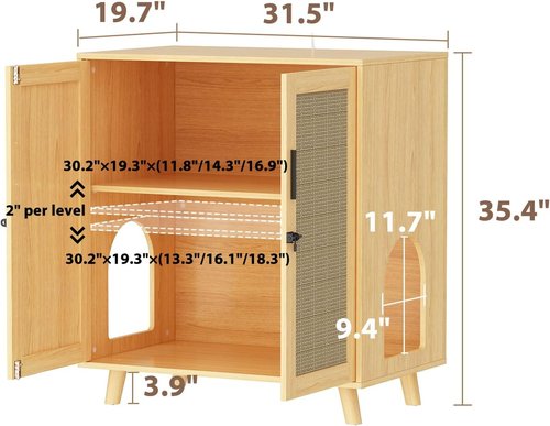 Lovinouse Cat Litter Box Enclosure - Large Hidden Cabinet with Adjustable Shelf | Stylish Furniture for Living Room