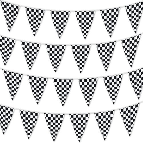 Checkered Flags 100' FT Pennant Racing Banner - NASCAR Theme Party Decoration | Race Car Party Décor