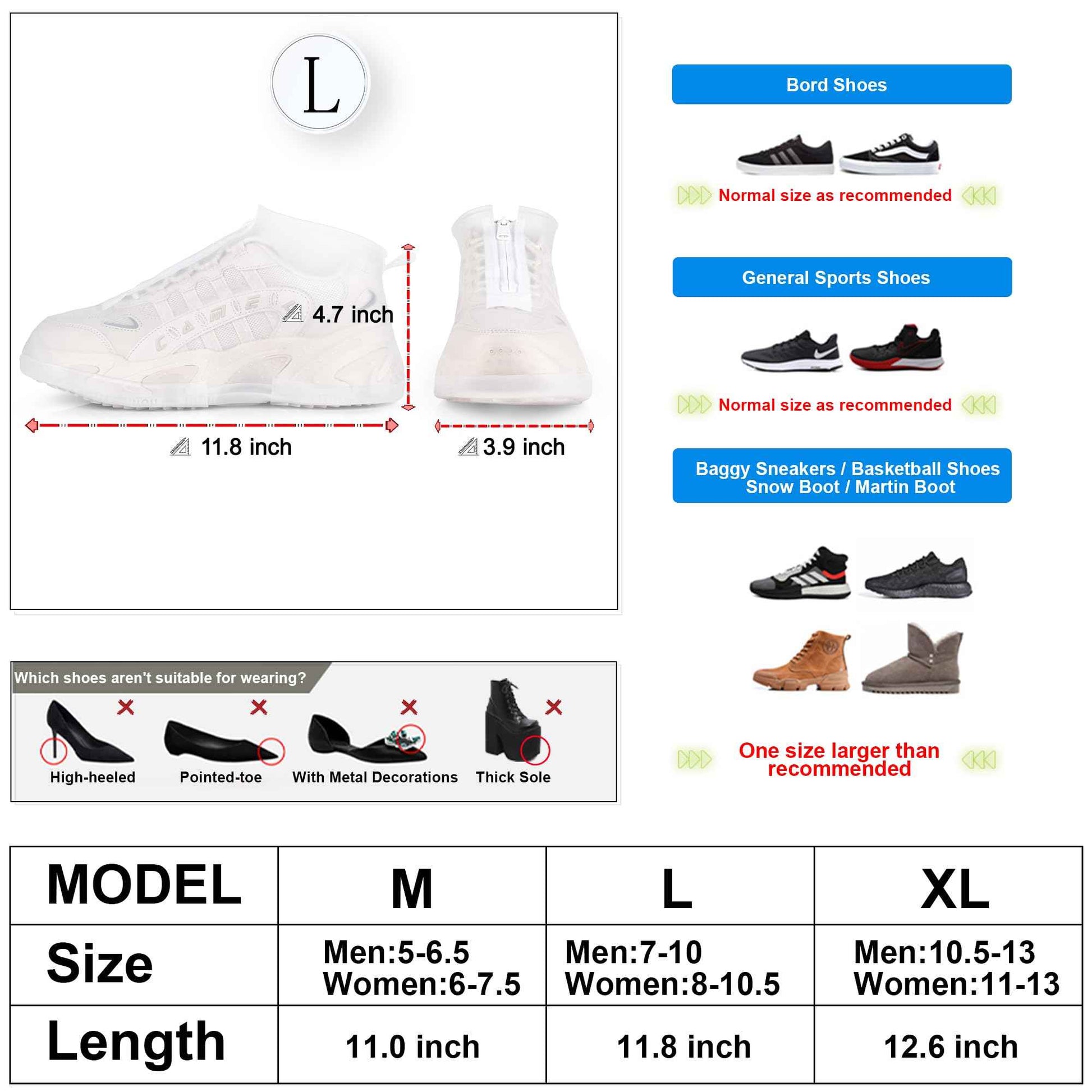 Waterproof Shoe Covers Slip-Resistant Overshoes Newly Upgraded and Latest Model for Men Women, Reusable Rain Boots for Outdoor, Cycling, Hiking, Work (Transparent, L (Women 8-10.5, Men 7-10))