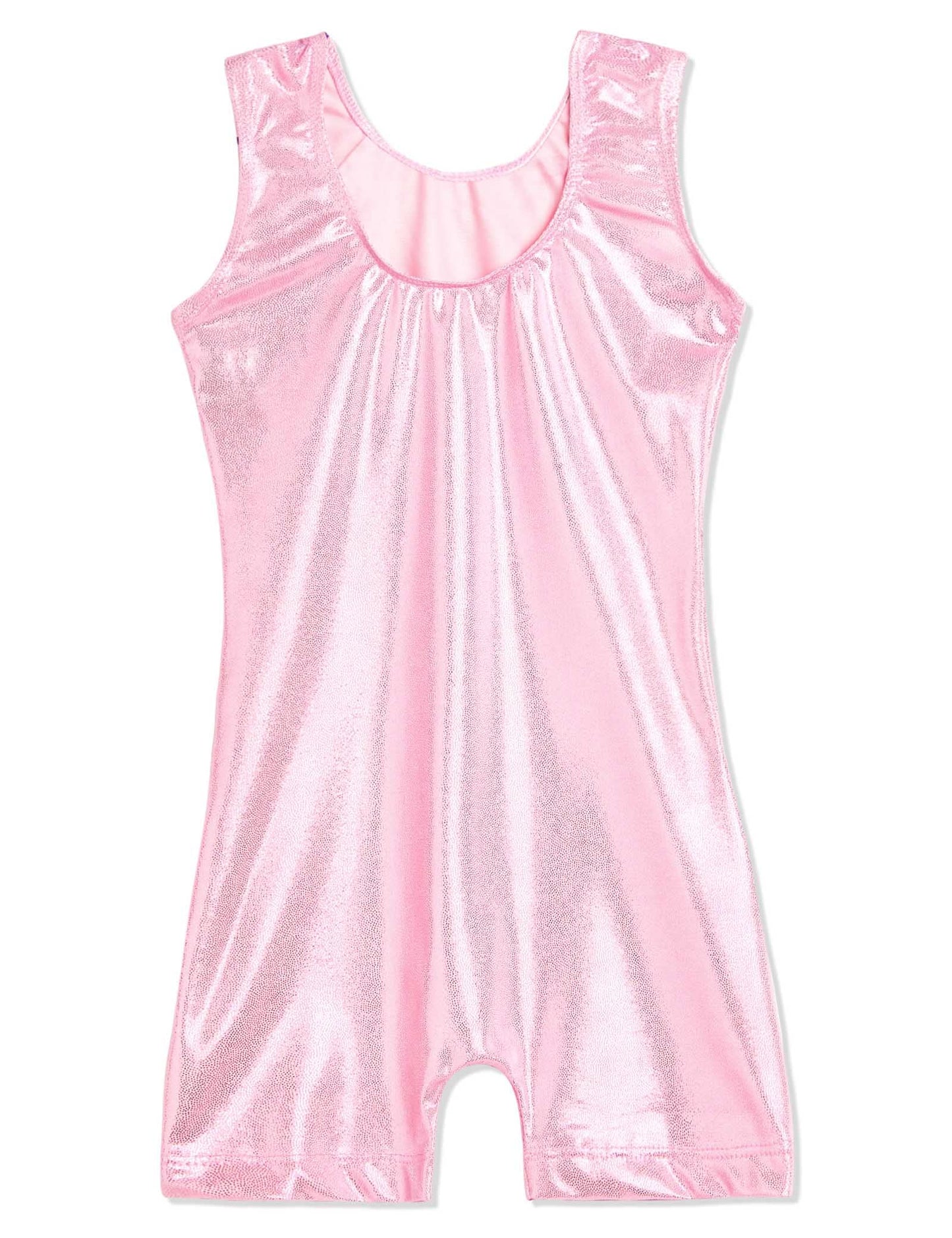 Domusgo Girls Gymnastics Leotards Size 7-8 Years Old Shiny Solid Pink One Piece Biketard with Shorts