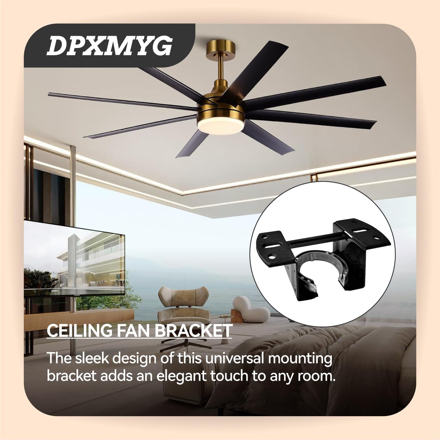 DPXMYG Ceiling Fan Mounting Bracket, Ceiling Fan Mounting Kits, Ceiling Fan Parts Suit for Cathedral Canopy Living Room, Black(1 Pack)