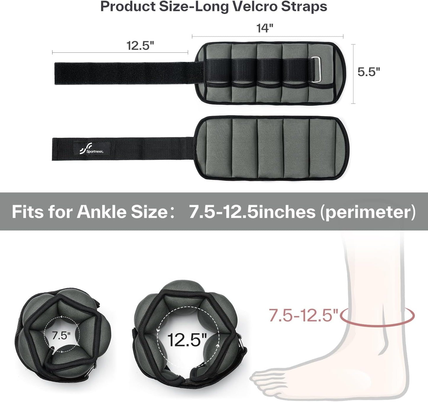 Sportneer Adjustable Ankle Weights Set - Comfortable Neoprene Leg Weights (2-10 lbs) for Walking, Running & Yoga