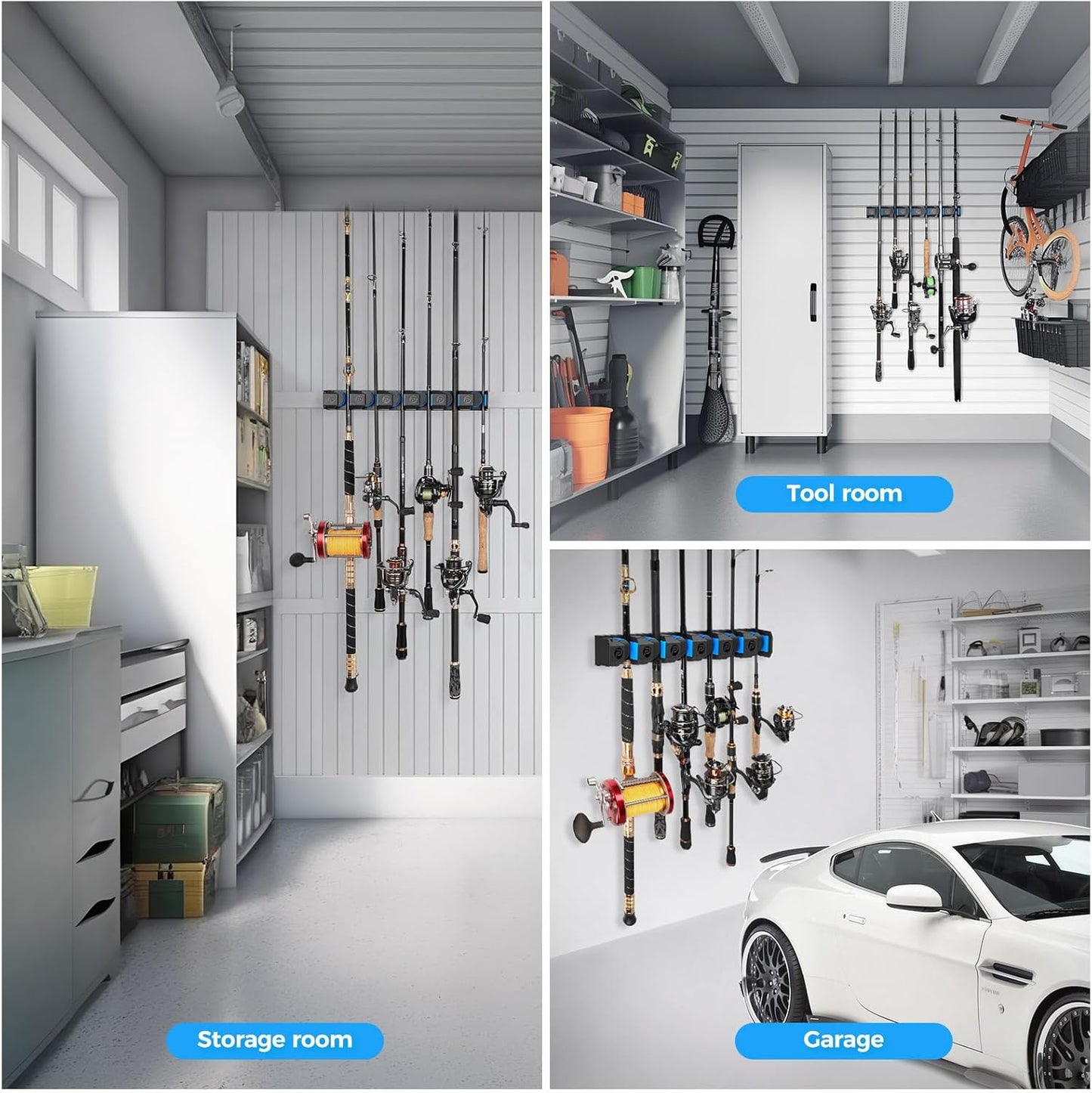 PLUSINNO Fishing Rod Holders - V6 Vertical Wall-Mounted Storage for Heavy Rod Combos | Durable & Space-Saving