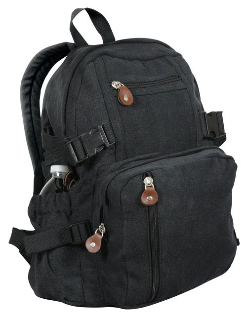 Rothco Vintage Canvas Compact Backpack – Rugged Everyday Carry Travel Storage Bag, Black