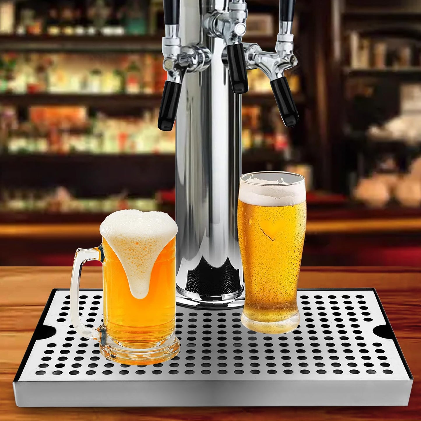 Beer Drip Tray, Beer Tap Drip Tray, Beer Keg Drip Tray, Easy to Clean Highly Polished Surface Drip Tray, Beer Tap Drip Tray with Non Slip Rubber pad 11.96 x 7.05 x 1.02 inches