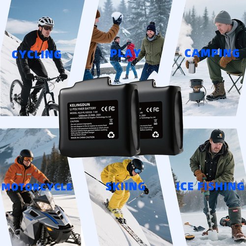 kelingdun 2pcs 5000mAh 7.4V Lithium Polymer Batteries.Rechargeable Li-Polymer Batteries for Heated Gloves, Socks,and Jackets, Ideal for Skiing,Fishing,and Winter Sports. Female DC Jack Compatibility.