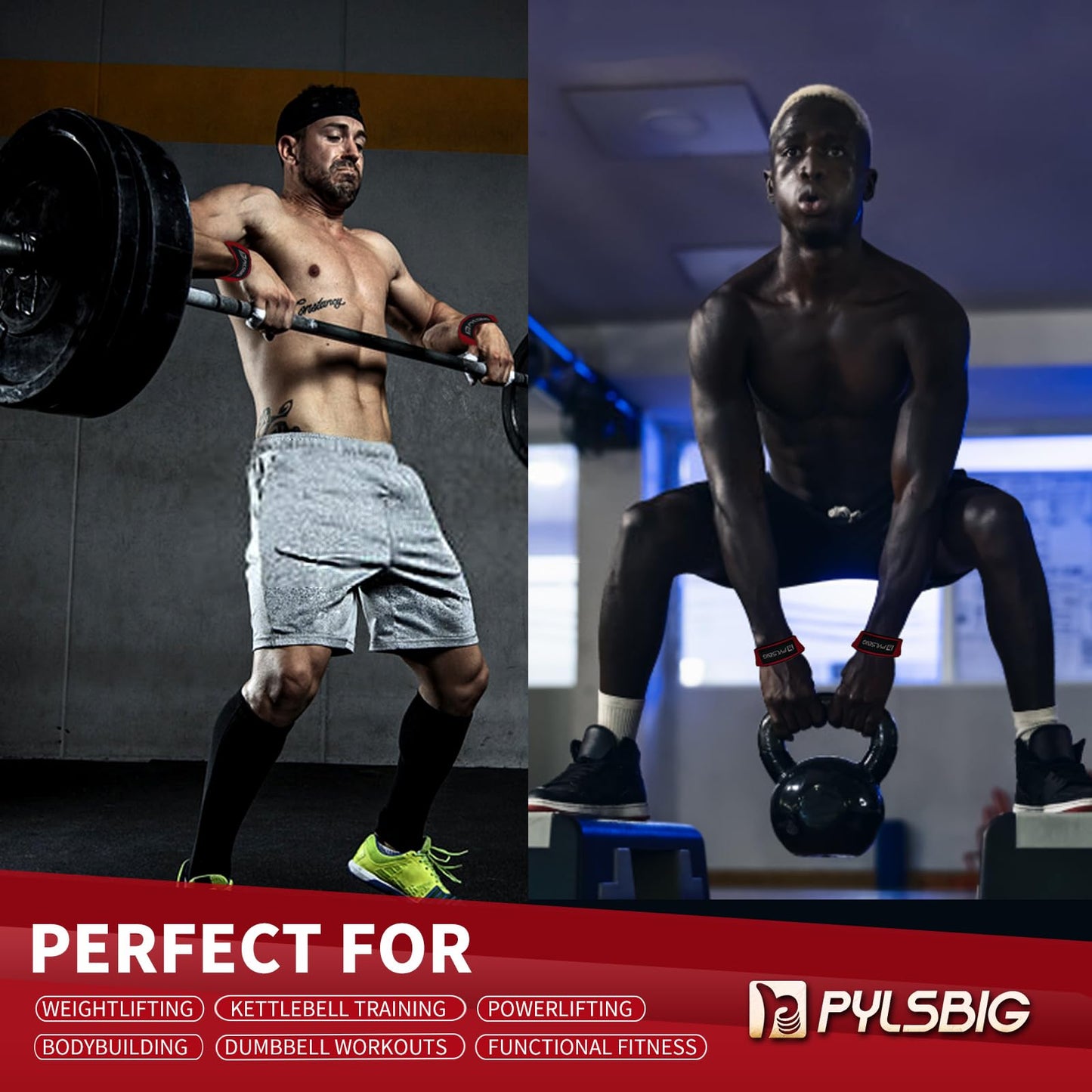 PYLSBIG Lifting Straps, wrist straps for weightlifting, workout, Bodybuilding, Powerlifting & Deadlift -With 5mm Neoprene Pads & Non-Slip Silicone -Extra Wrist Support for Weight lifting Men & Women