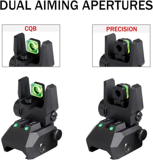 Fiber Optic Sights - Flip Up Front & Rear Backup Sights with Green & Red Optics - Black Polymer