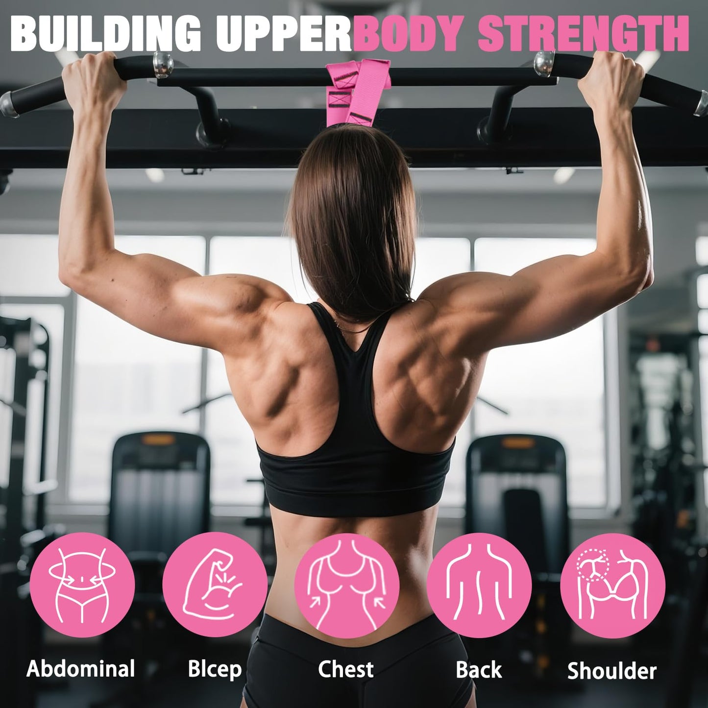Pull Up Assistance Bands,Up to 300 lbs Assistance,Adjustable Heavy Duty 4 Pull Up Bands with Handle and Door Anchor for Home Gym Fitness Exercise Strength Training Workout Equipment Pink
