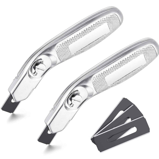 Lasnten 2 Pieces 6 Blades Knife for Cutting Carpet Heavy Duty Carpet Knife with 6 Blades Utility Tools for Box Cutter Roofing Purpose, Aluminum (Silver)